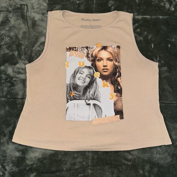 Britney Spears Merch Lucky Ribbed Graphic Tank Top in Tan Women’s Size Large - Picture 8 of 8